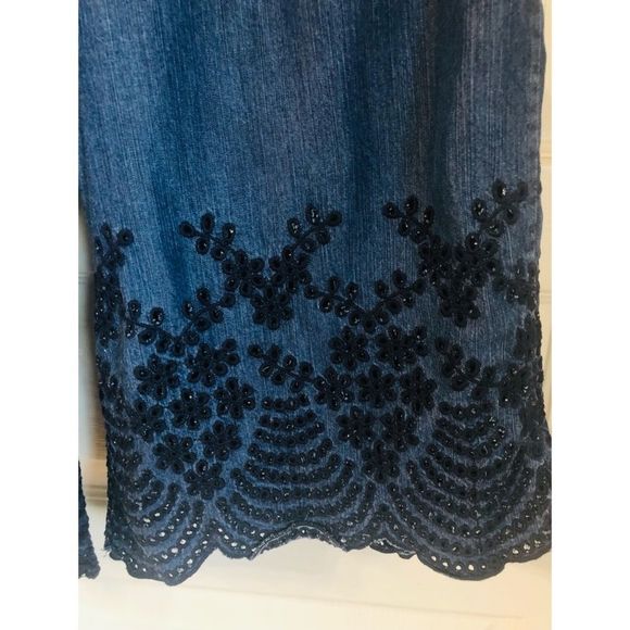 MARK CHAMBRAY EYELET TRIM WIDE LEG CROPPED PANTS - Picture 3 of 4